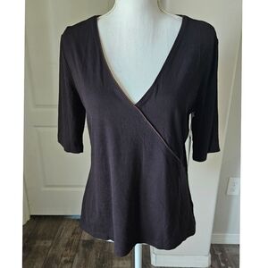 *NWT* Two Tone Black Brown Ribbed Stretch Blouse 3/4 Sleeve Size Large